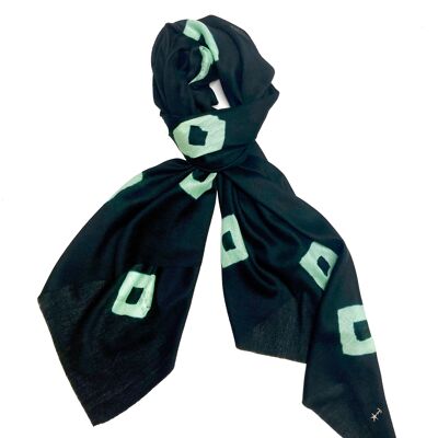 Luxurious Merino Wool & Silk Scarf - Blue and Green Tie Dye (SKU0041-3)