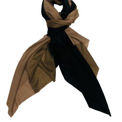 Luxurious Merino Wool & Silk Scarf - Brown and Black Dip Dye (SKU0042-3)