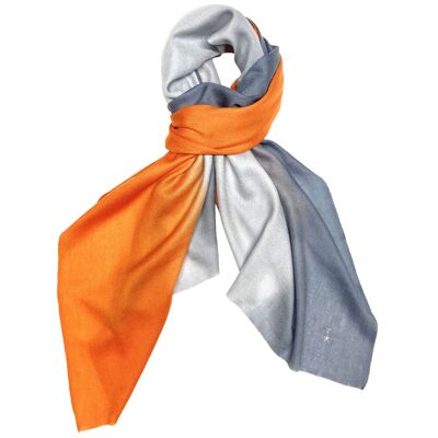 Super Fine 100% Cashmere Scarf - Orange, Grey and White Dip Dye (SKU0043-1)