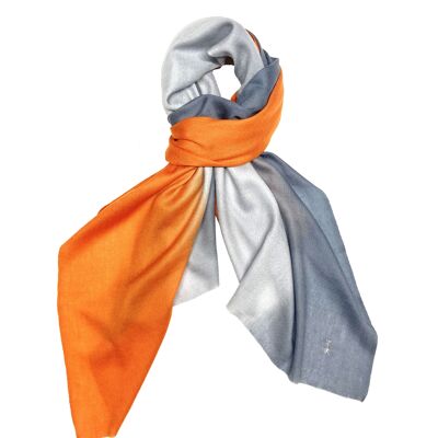 Super Soft Cashmere Blend Scarf - Orange, Grey and White Dip Dye (SKU0043-2)
