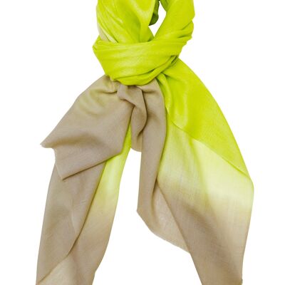 Luxurious Merino Wool & Silk Scarf - Lime Green and Taupe Dip Dye (SKU0045-3)