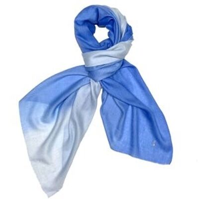 Super Fine 100% Cashmere Scarf - Blue and White Dip Dye (SKU0046-1)