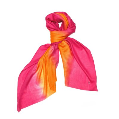 Luxurious Merino Wool & Silk Scarf - Pink and Orange DipDye (SKU0048-3)