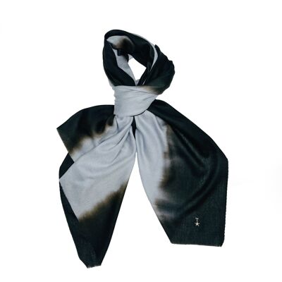 Super Fine 100% Cashmere Scarf - Black and White Dip Dye (SKU0050-1)