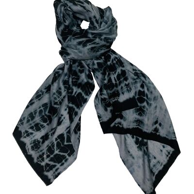 Luxurious Merino Wool & Silk Scarf - Black and White Tie Dye (SKU0051-3)