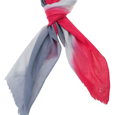 Luxurious Merino Wool & Silk Scarf - Grey, White and Pink Dip Dye (SKU0052-3)