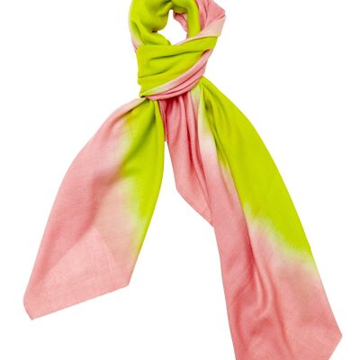 Super Fine 100% Cashmere Scarf - Lime Green and Pink Dip Dye (SKU0053-1)
