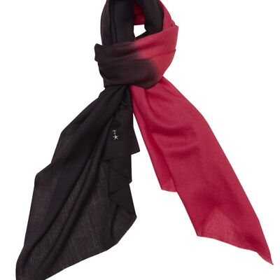 Luxurious Merino Wool & Silk Scarf - Black and Red Dip Dye (SKU0054-3)