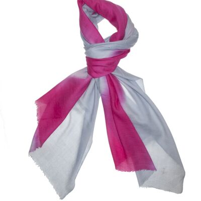 Luxurious Merino Wool & Silk Scarf - Grey and Pink Dip Dye (SKU0055-3)