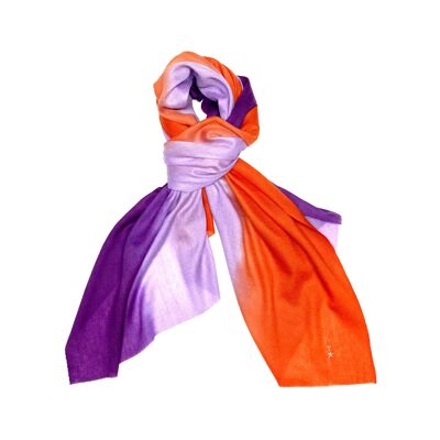 Luxurious Merino Wool & Silk Scarf - Purple and Orange Dip Dye (SKU0057-3)