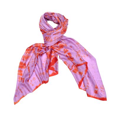 Luxurious Merino Wool & Silk Scarf - Orange and Pink Tie Dye (SKU0058-3)
