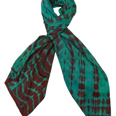 Luxurious Merino Wool & Silk Scarf - Green and Black Tie Dye (SKU0059-3)