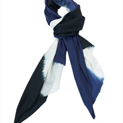 Super Fine 100% Cashmere Scarf - Blue and White Dip Dye (SKU0061-1)