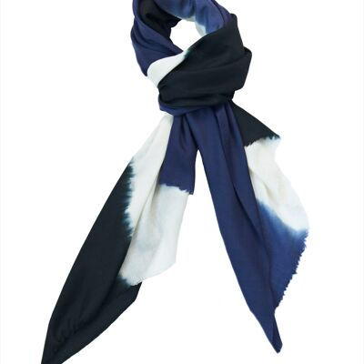 Luxurious Merino Wool & Silk Scarf - Blue and White Dip Dye (SKU0061-3)