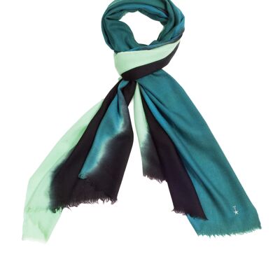 Luxurious Merino Wool & Silk Scarf - Shades of Green Dip Dye (SKU0062-3)
