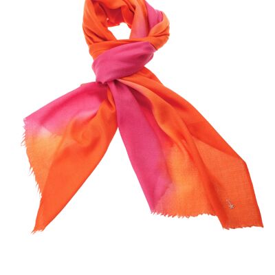 Super Fine 100% Cashmere Scarf - Orange and Purple Dip Dye (SKU0063-1)