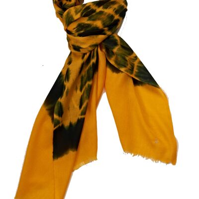 Luxurious Merino Wool & Silk Scarf - Orange and Black Tie Dye (SKU0064-3)