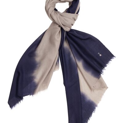 Luxurious Merino Wool & Silk Scarf - Indigo and White Dip Dye (SKU0065-3)