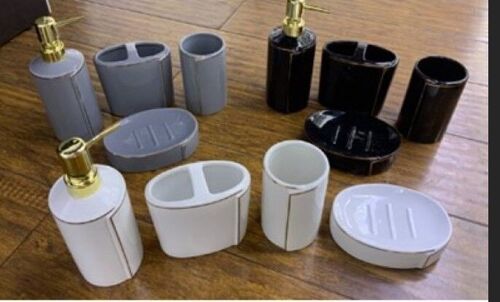Set of 4 ceramic bath accessories in grey/black/white (can be choosed any colour) in box