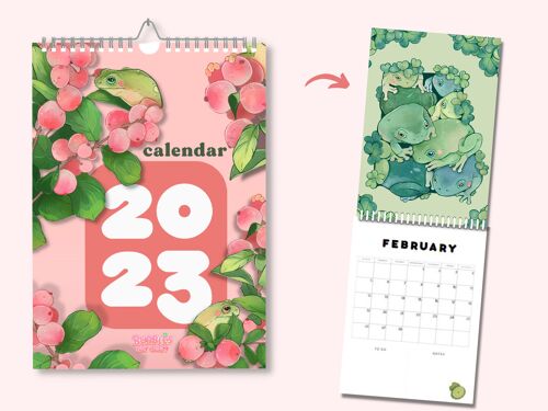 2023 CALENDAR - Cute Wall Calendar, A4 ,White Spiral Wall Grid Calendar, Duck Calendar, Animal Illustrations