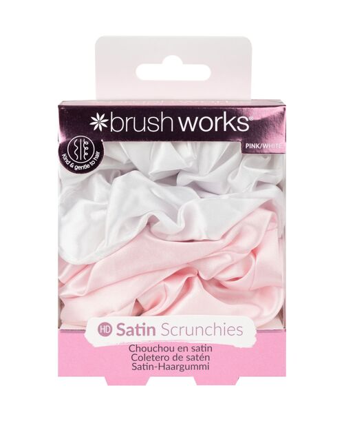 Brushworks Pink & White Satin Scrunchies (Pack of 4)