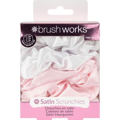 Scrunchies in raso rosa e bianco Brushworks (confezione da 4)