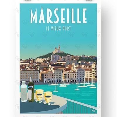 Affiche Marseille - Vieux port Pastis 40x50cm