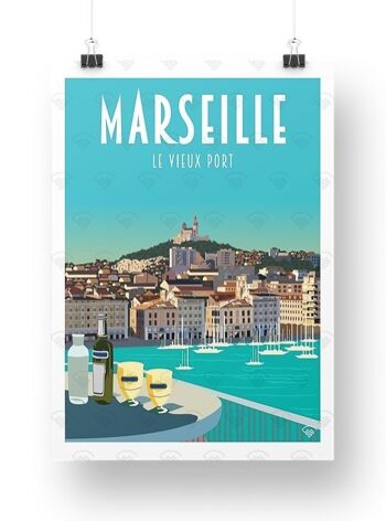 Affiche Marseille - Vieux port Pastis 40x50cm