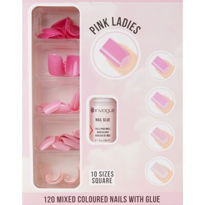 Invogue Pink Ladies Square Nails - Variety Pack (120 Pieces)
