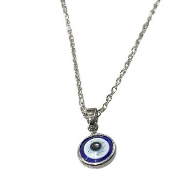 Evil Eye Pendant, Silver Chain, 1cm Diameter
