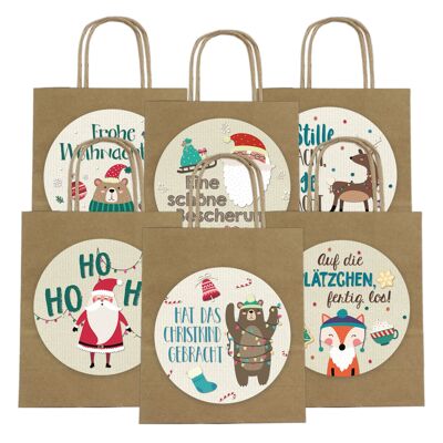 Christmas Gift Bag XXL Set 4 Cute Animals Wrapping Paper