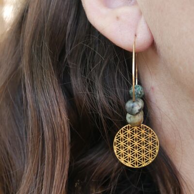 Creole earrings in African Turquoise and flower of life