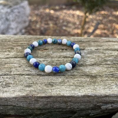 "Triple protection" lithotherapy elastic bracelet in White Howlite, Lapis Lazuli and natural Apatite