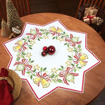 Christmas Bell Wreath Cross Stitch DIY Table Topper Kit