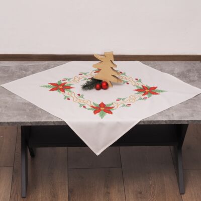 Poinsettia Decor Cross Stitch DIY Table Topper Kit