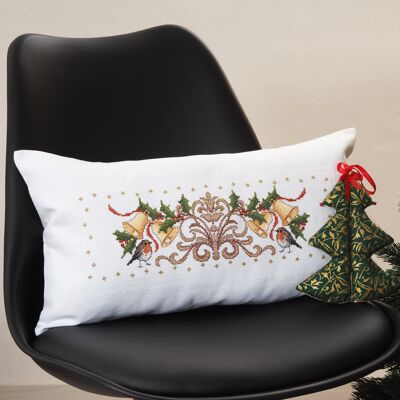 Christmas Bells and Robins Cross Stitch DIY Pillowcase Kit