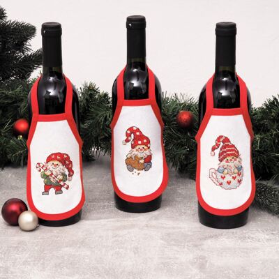 Cute Christmas Gnomes Cross Stitch DIY Bottle Apron Kit