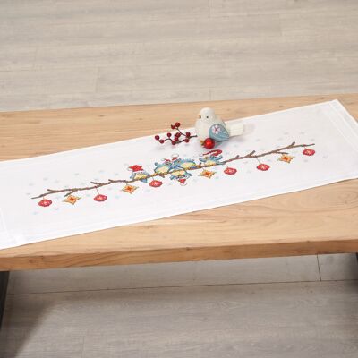 Blue Birds Christmas Party Cross Stitch DIY Table Runner Kit