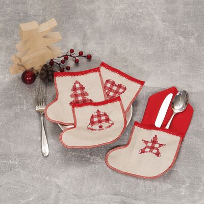 Red Christmas Plaid Motifs Cross Stitch DIY Cutlery Sleeves