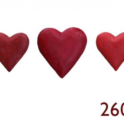 Coeur en bois rouge, lot de 4