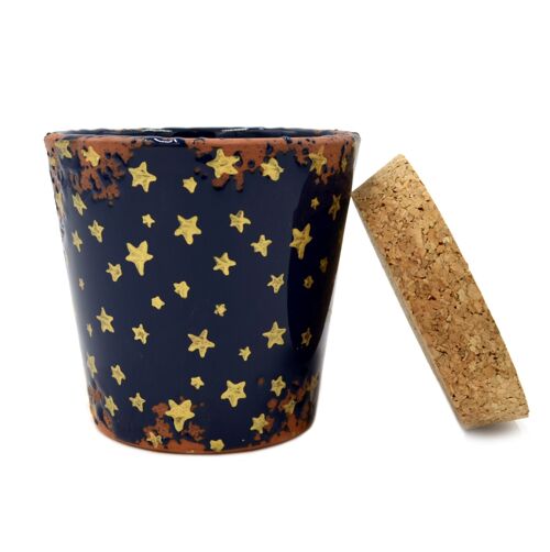 Vela cerámica 10cm Estrellas Azul Noche - Sándalo