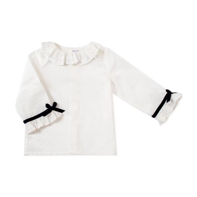 Estelle off-white plumetis blouse with navy piping