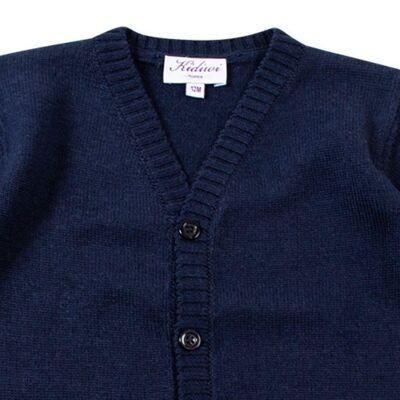 Cardigan blu navy con scollo a V in 100% lana