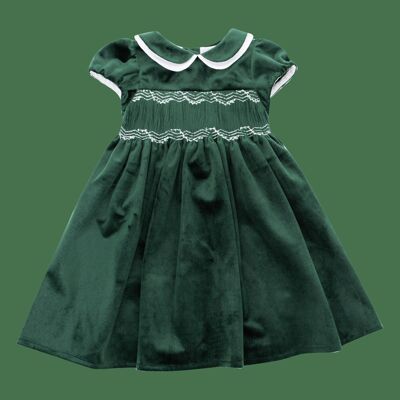Laura dress in pine green smooth velvet
