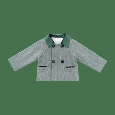 Lou unisex jacket in fir green wool chevron