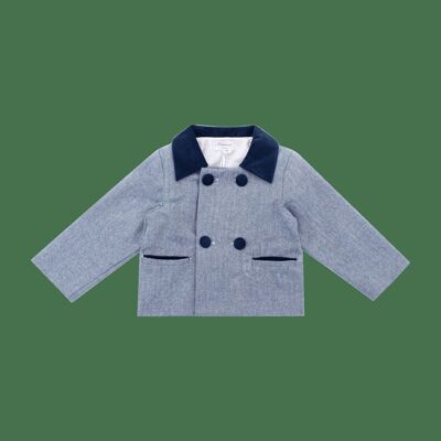 Lou Unisex-Jacke aus blauem Woll-Chevron