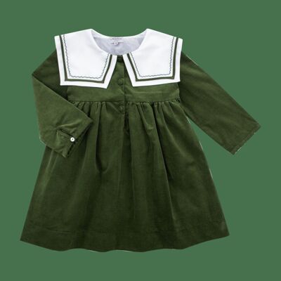 Vestido Paola de terciopelo milleraie verde musgo