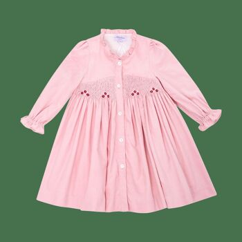 Robe Lola en velours milleraie rose acidulé 2