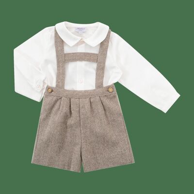 Elias and Noam boy's set in chestnut wool herringbone