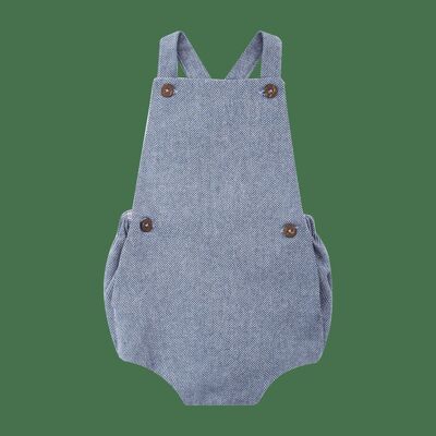 Loan romper in prussian blue wool herringbone